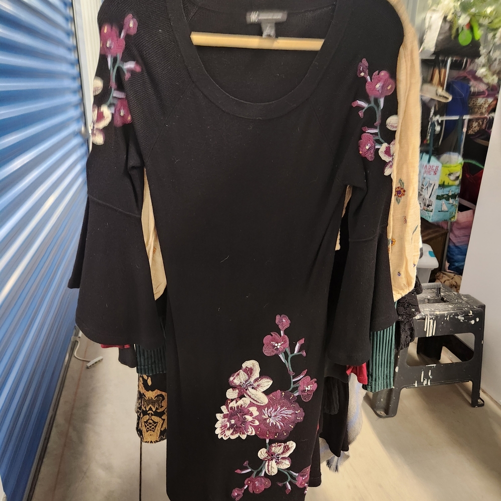 INC International Concepts Black Dress with Purple Floral Design